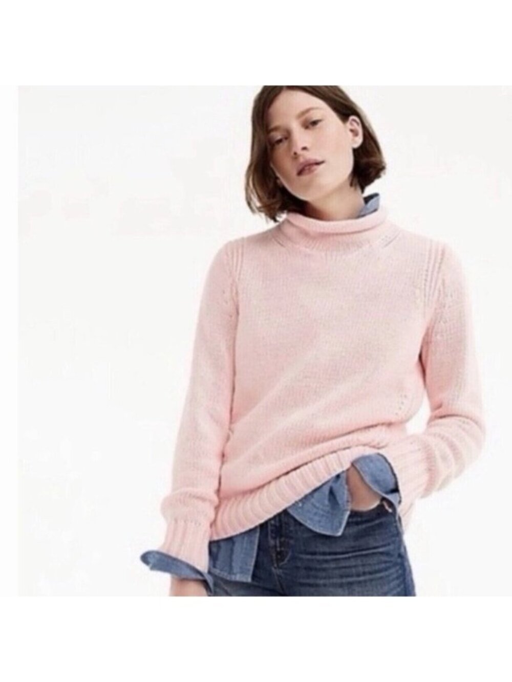 J. CREW ALWAYS 1998 100% Cotton Chunky Roll Neck Fisherman Sweater Pink, Size XS